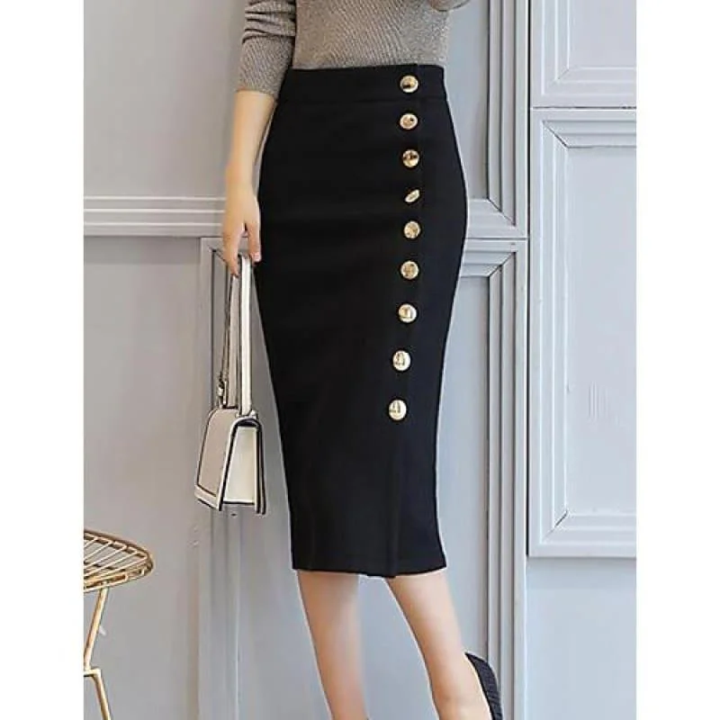 Women's Comfortable Lounge Garments Contemporary Chic Promotions Casual Cotton A Line Side Button Midi Skirts