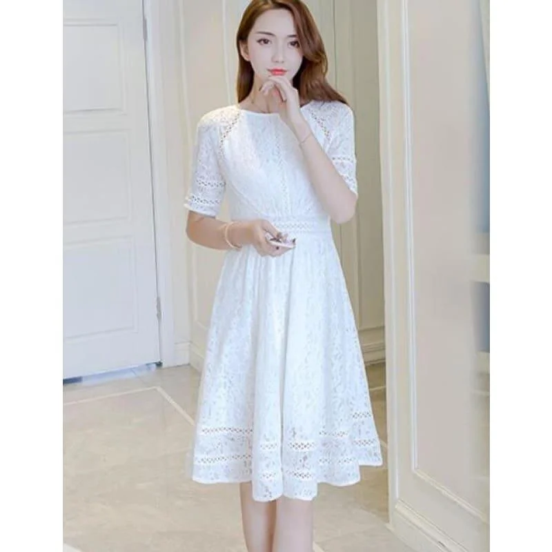 Women's Seasonal Apparel The Good Stuff Tunic Flora  Cotton Hollow Embroidery Short Sleeve Midi Dress