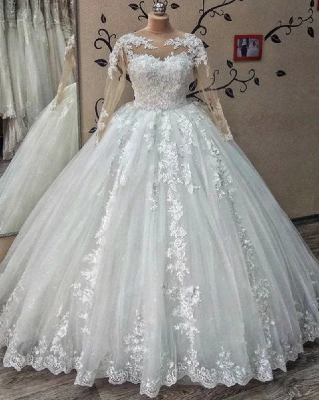 Women's Trendy Activewear Apparel Athleisure Style Sale Vintage Lace Wedding Dress Long Sleeved Scoop Neck Ball Gown Bride Gown robe de mariage WD011240