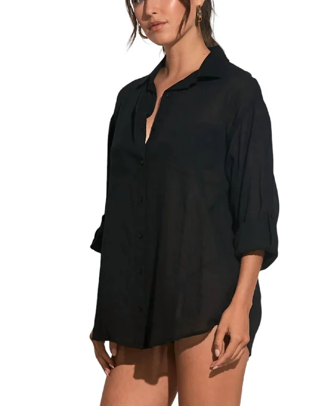 Women's Occasion Wear Clothing Trendy Threads Button Down Graphic Cover Up In Black