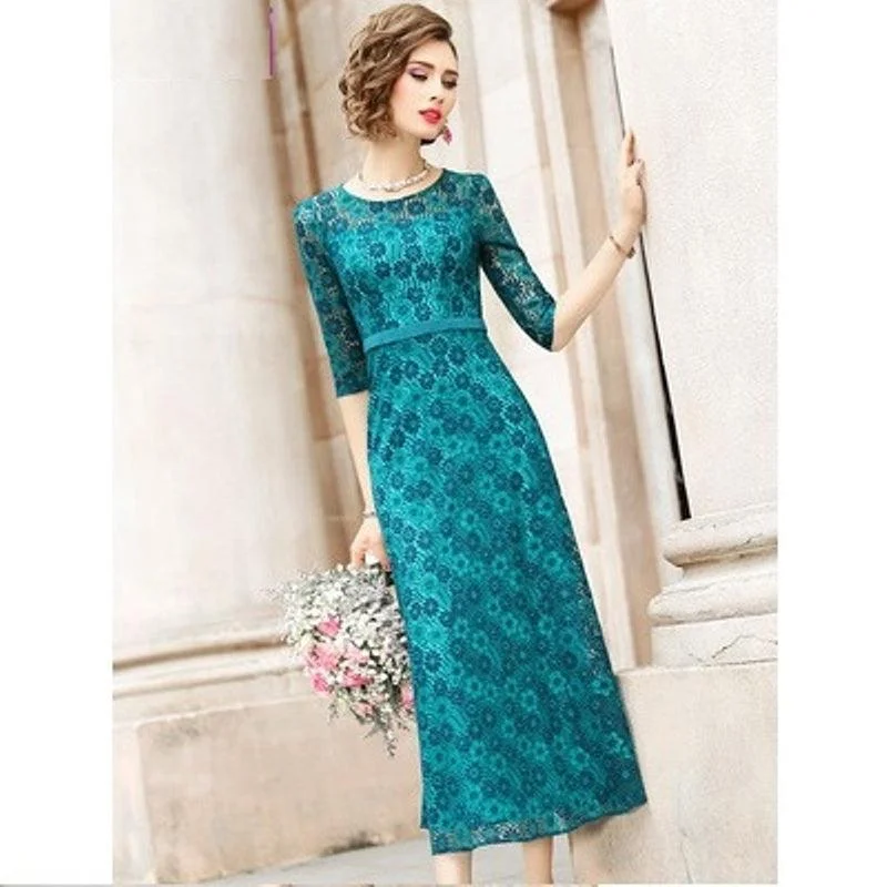 Women's Travel Attire Limited Time Deal Green Vintage Solid Lace  A Line Dress