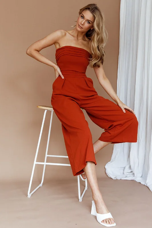 Chic Women's Garments Elegant Style Chosen Strapless Wide Leg Jumpsuit Orange