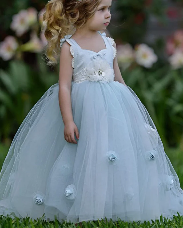 Timeless Women's Clothes New In This Season Lovely Blue Flower Girl Dress Kids Party Dress, Little Girls Birthday Dress ,Wedding Dress for Girls FG1015