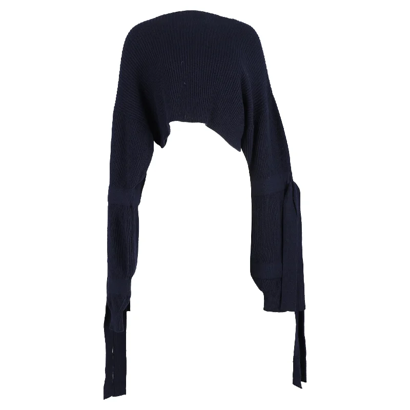 Stylish Women's Garments For Holidays Trendy Fashion Sale Stella McCartney Cropped Ribbed Hooded Sweater in Navy Blue Cashmere