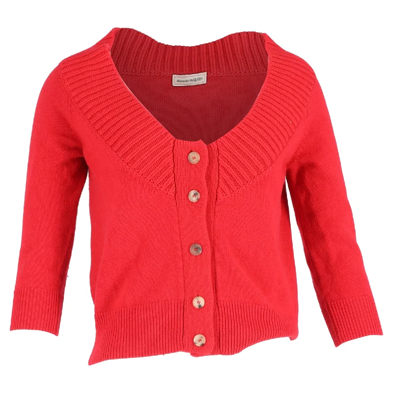 Women's Outdoor Activity Garments Massive Selection Sale Alexander McQueen Off-Shoulder Buttoned Cardigan in Red Cashmere