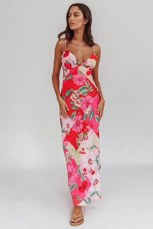 Women's Trendy Activewear Apparel Classic Elegance Sales Jaya Floral A-line Maxi Dress Pink