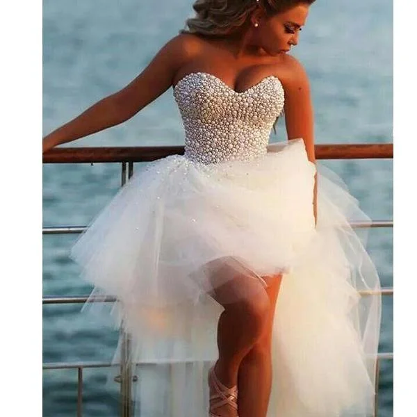 Women's Clothing For Work Romantic Fashion Discounts Siaoryne LP0926 high Low Wedding Dresses Beach with Pearl Front short Long Back bridal Gowns