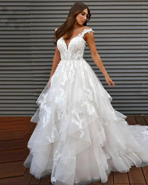 Stylish Women's Apparel Valentine's Special Classic Wedding Dresses For Brides 2024 layered Ruched Appliques Scoop Formal Vestidos De Novia Personalised For Women