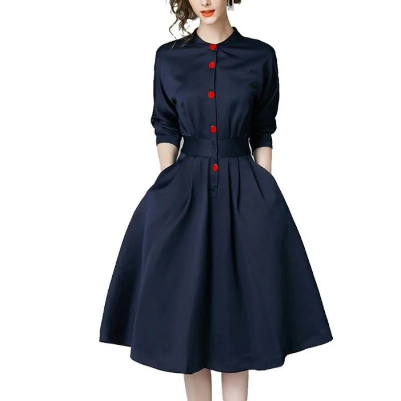 Timeless Women's Clothing Forward Trendsetter Vintage Slim Three Quarter Sleeve A Line Elegant Midi Dress