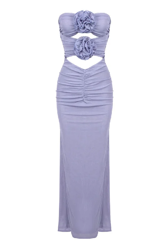 Women's Clothes For The Office Get The Latest Trends Glamorous Rosette Strapless Cutout Gathered Mesh Evening Maxi Dress