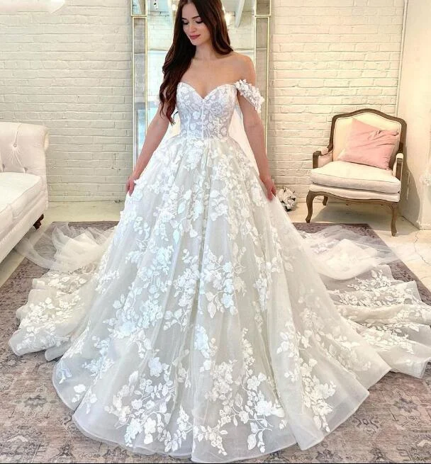 Women's Evening Wear Outfit Style Without Limits Princess Off the Shoulder Ivory Lace Wedding Gown estidos Para Mujer 2024 WD47132