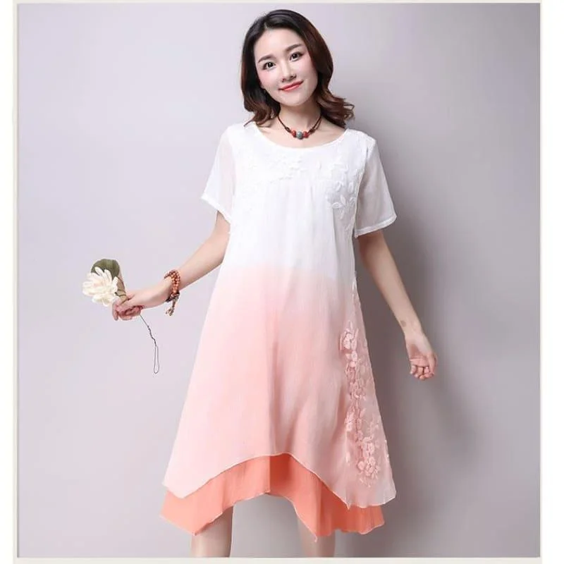 Women's Evening Clothing Unbeatable Deals Boho Chic Short Sleeve Layered Casual Cotton Linen Midi Dress