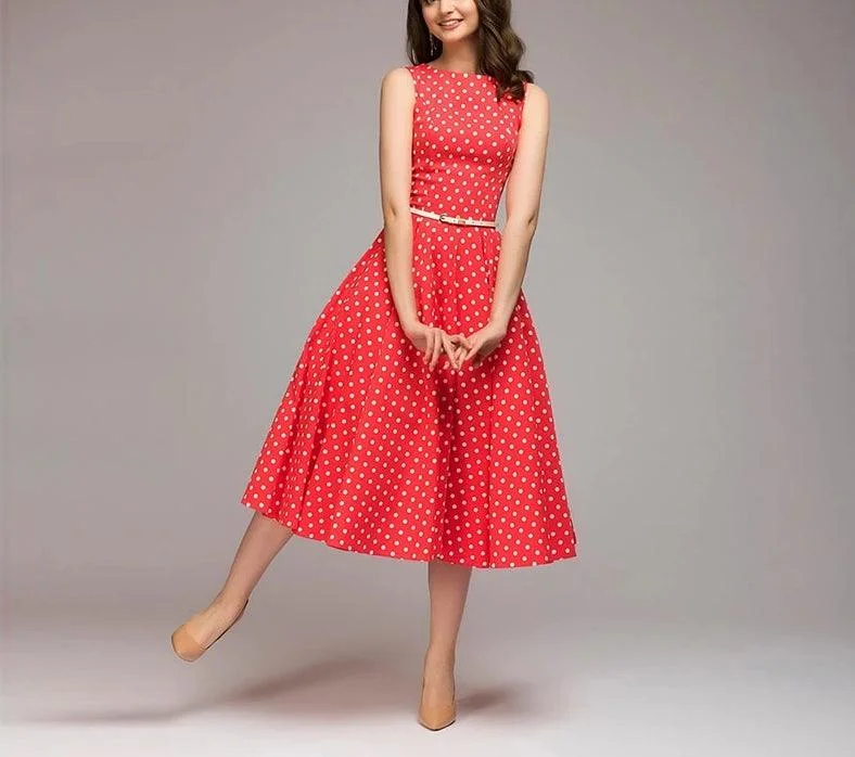 Women's Seasonal Wardrobe Clothing New Arrivals Sleeveless Vintage Dot Printed Dress