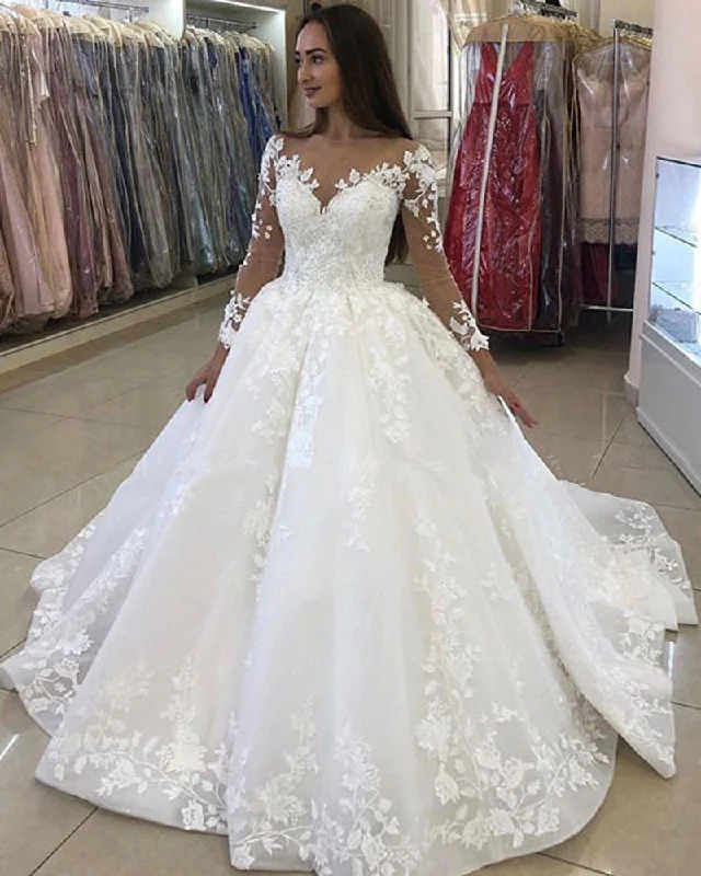 Women's Stylish Professional Apparel Exclusive Fashion Deals Siaoryne Romantic Vintage Long Sleeve Lace Wedding Dresses Ball Gown ,Vestido De Novias  WD01121