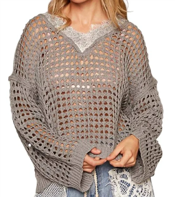 Women's Seasonal Wardrobe Clothing Bid Farewell To The Old Season Sweater With Seam In Grey