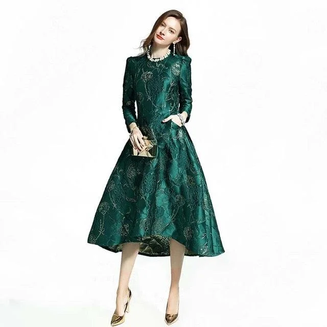 Charming Women's Outfit For Special Occasions Crazy Discounts, Hurry Up Green Floral Elegant Jacquard Tail Dress