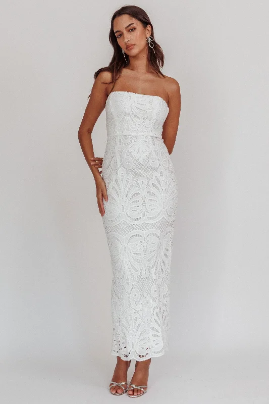 Stylish Clothes For Women Everyday Elegance Sale Bia Strapless Lace Embroidered Maxi Dress White