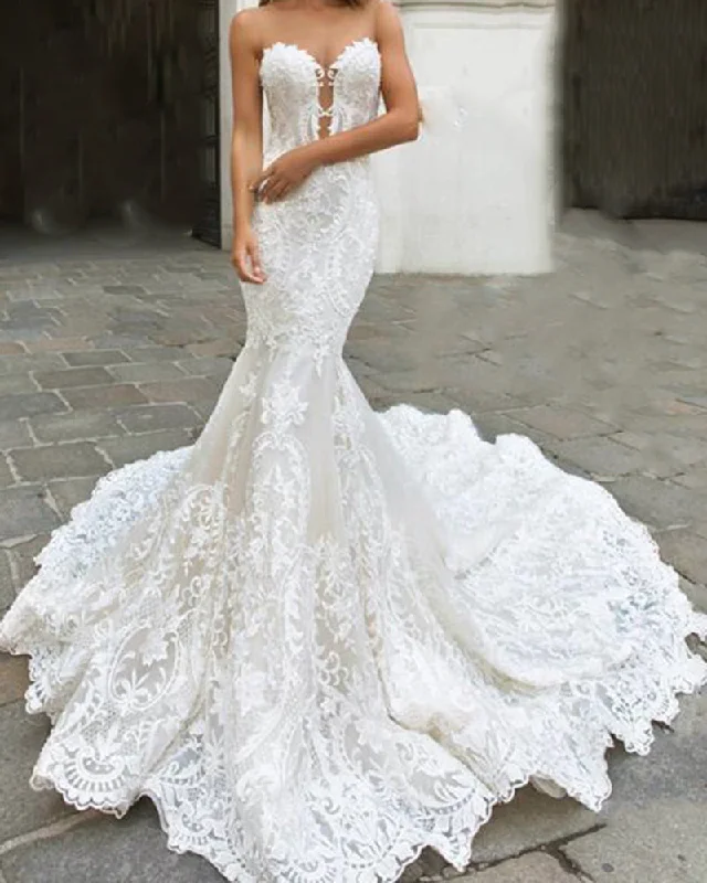 Women's Apparel Latest Fashion Stunning Sweetheart Mermaid Fishtail Lace Formal Bridal Wedding Dresses WD01221