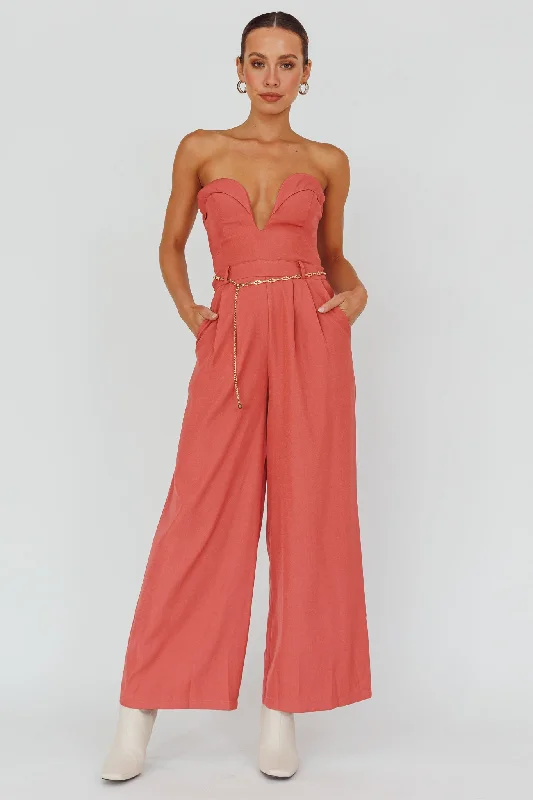 Women's Transitional Garments Clearance Event Kayte Strapless Belted Waist Jumpsuit Rose