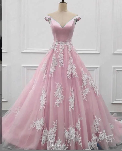 Women's Contemporary Clothing Massive Selection Sale Off the Shoulder Lace  ivory Pink Formal Prom Gown ,Sweet 16 Dress, Wedding Dress PL10902