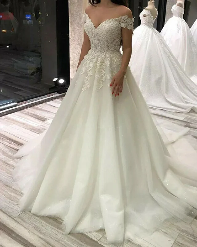 Women's Holiday Outfit Best Deals Of The Season Off the Shoulder Sexy ivory lace Women Wedding Dresses 2022