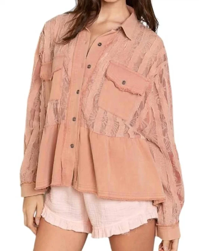 Affordable Women's Clothing Lace Jacket With Frayed Edge In Blush