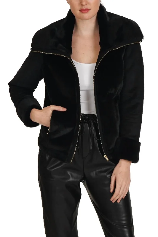 Women's Luxury Garments Eliza Faux Suede/fur Zippered Jacket In Black