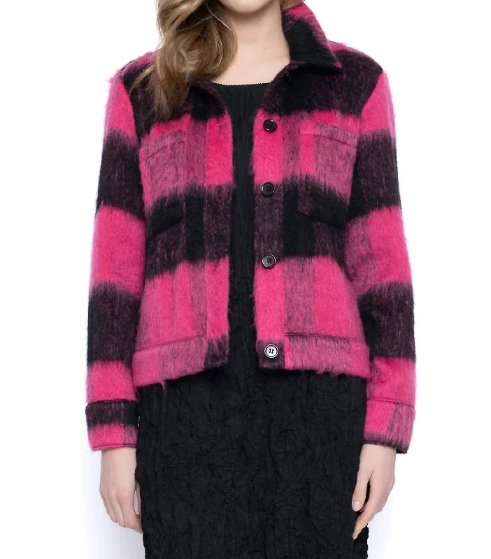 Women's Seasonal Wardrobe Clothing Button Front Cropped Jacket In Pink/black