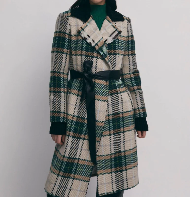 Women's Activewear Apparel Long Plaid Coat In Green