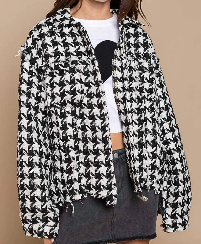 Shop Stylish Fashion At Unbeatable Prices Now Houndstooth Tweed Jacket In Black