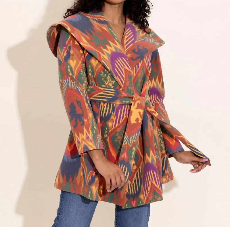 Sustainable Women's Apparel Beth Coat In Royal Ikat