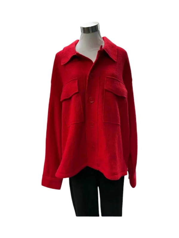 Luxury Women's Clothing Women's Short Boxy Shirt Jacket In Ferrari