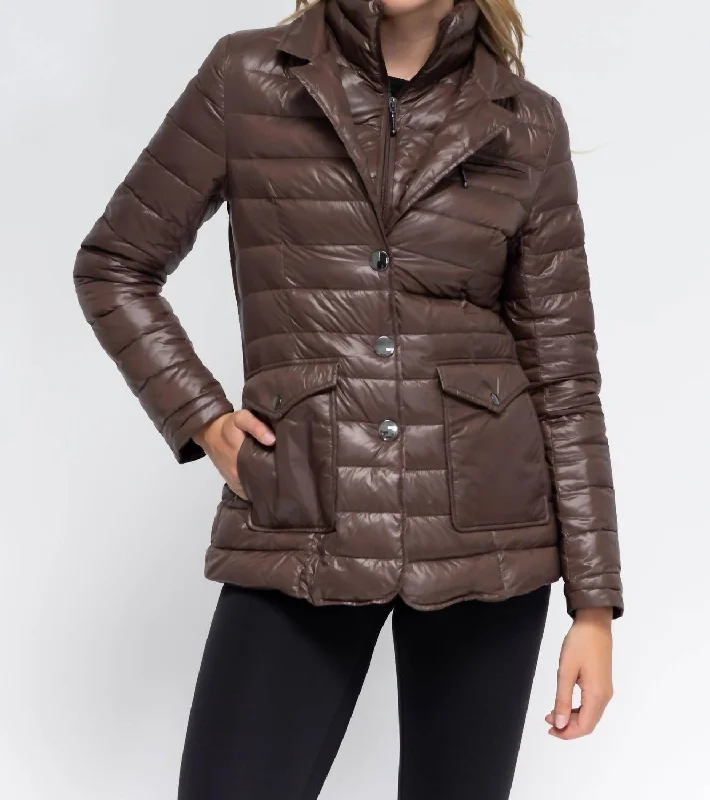 Women's Clothing And Garments Sets Double Up Quilted Puffer Jacket In Chocolate Brown