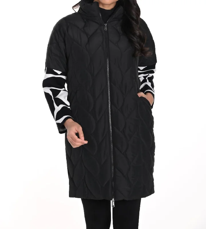 Women's Trendy Apparel Quilted Long Coat In Black, White