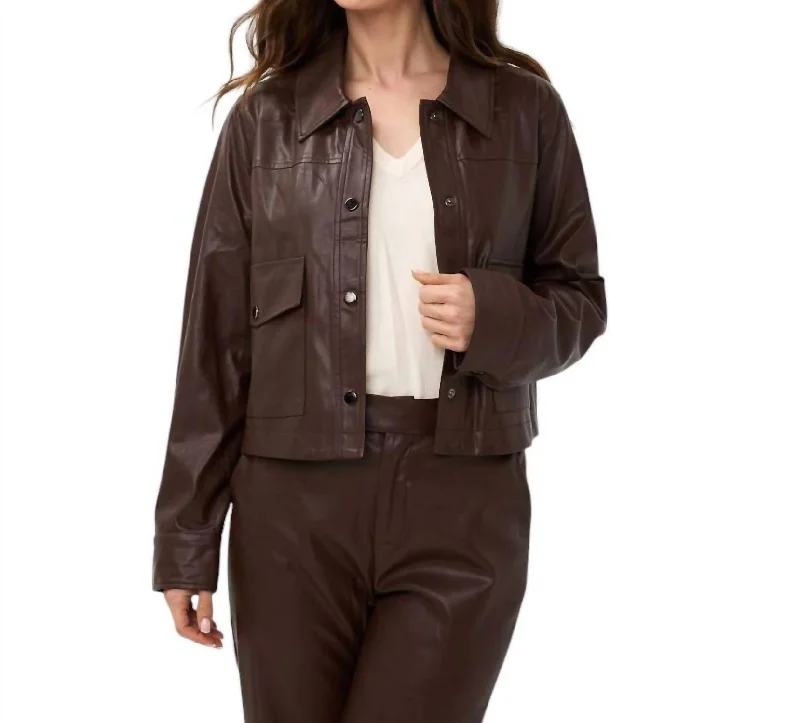 Stylish Women's Clothing Pleather Jacket In Brown