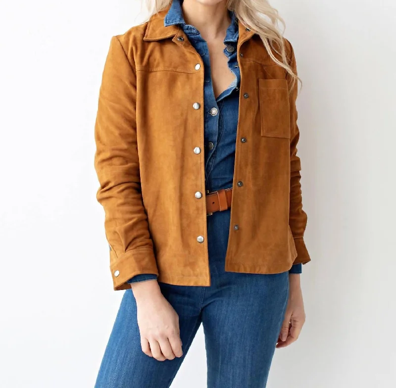 Women's Clothing For Outdoor Events Dakota Suede Shirt Jacket In Cognac