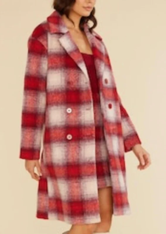 Women's Clothes For Work Sophie Double Breasted Plaid Coat In Red