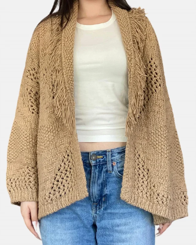 Women's Casual Wear Clothes Fringed Shawl Collar Jacket In Paper Bag