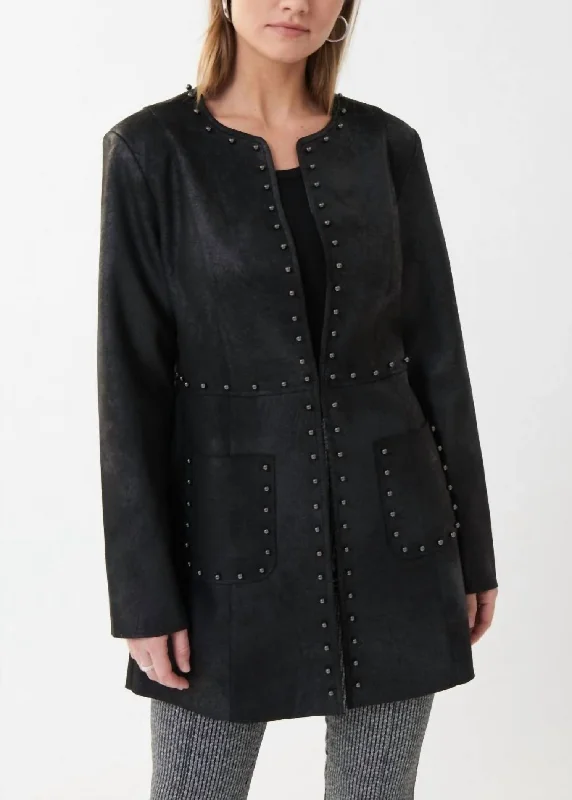 Women's Layered Outfit Studded Trim Jacket In Black