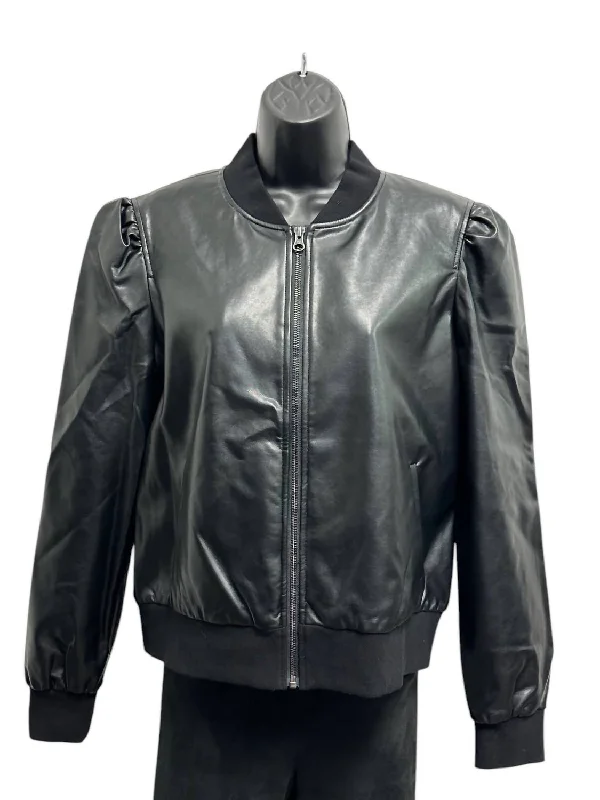 Affordable Elegance – Shop Premium Fashion Now Women's Zip Up Faux Leather Bomber Jacket In Black