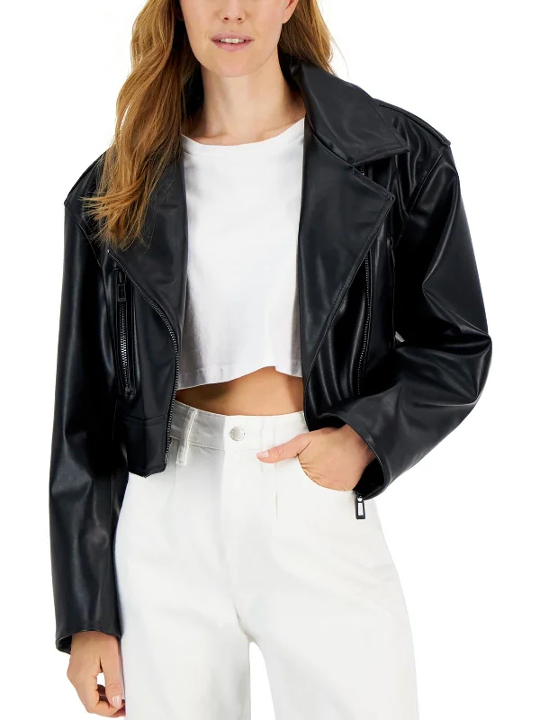 Women's Stylish Casual Garments Womens Faux Leather Short Motorcycle Jacket