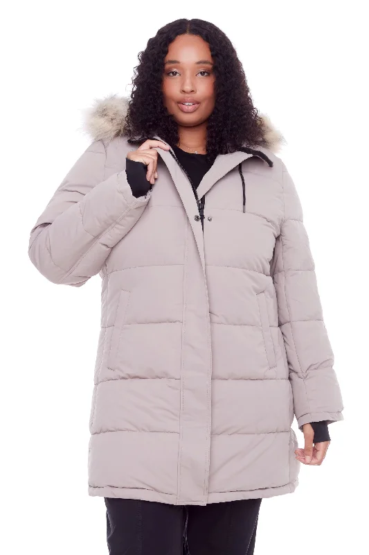 Women's Everyday Apparel AULAVIK PLUS | WOMEN'S VEGAN DOWN (RECYCLED) MID-LENGTH HOODED PARKA COAT (PLUS SIZE)