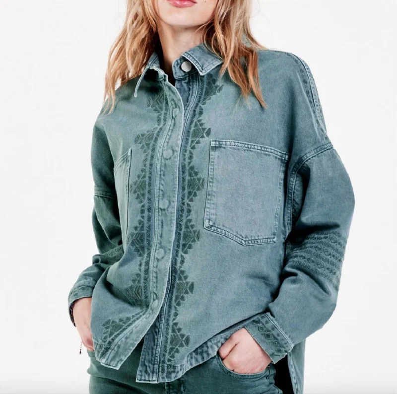 Refresh Your Wardrobe With Our Fashion Deals Gina Emb Denim Jacket In Seafoam Haze