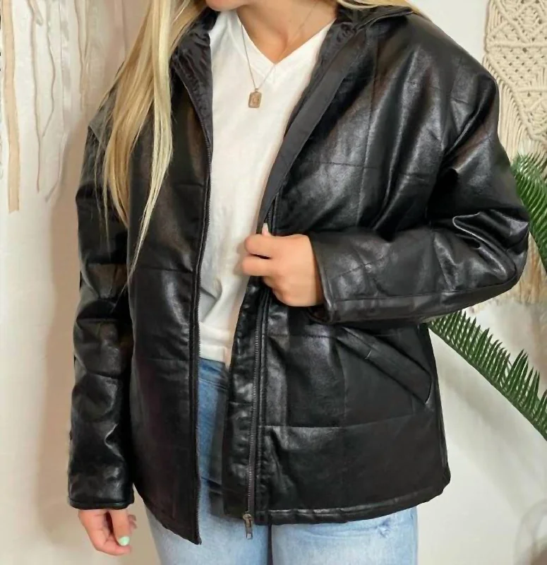 Comfortable Women's Apparel Vegan Leather Bomber Jacket In Black