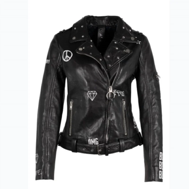 Casual Clothing For Women Women's Tavi Leather Graffiti Biker Jacket In Black