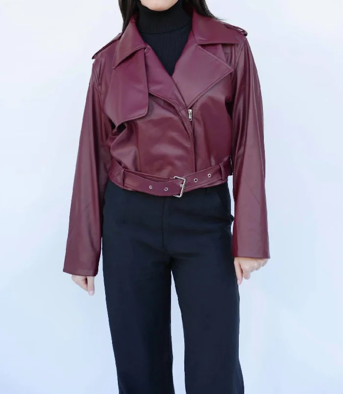 Comfortable Garments For Women Cayli Leather Jacket In Burgundy