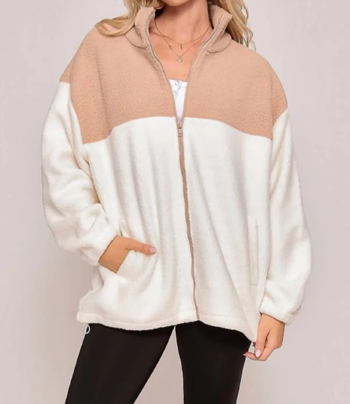 Comfortable Garments For Women Two Tone Jacket In Beige