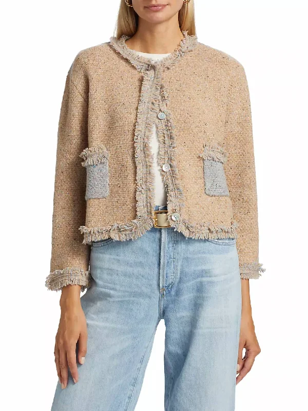 Women's Clothing Apparel Onassis Knit Tweed Jacket In Granola