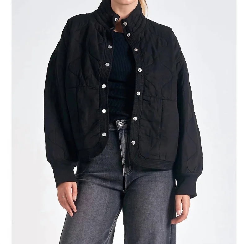 Women's Clothes And Apparel Sets Quilted Bomber Jacket In Black