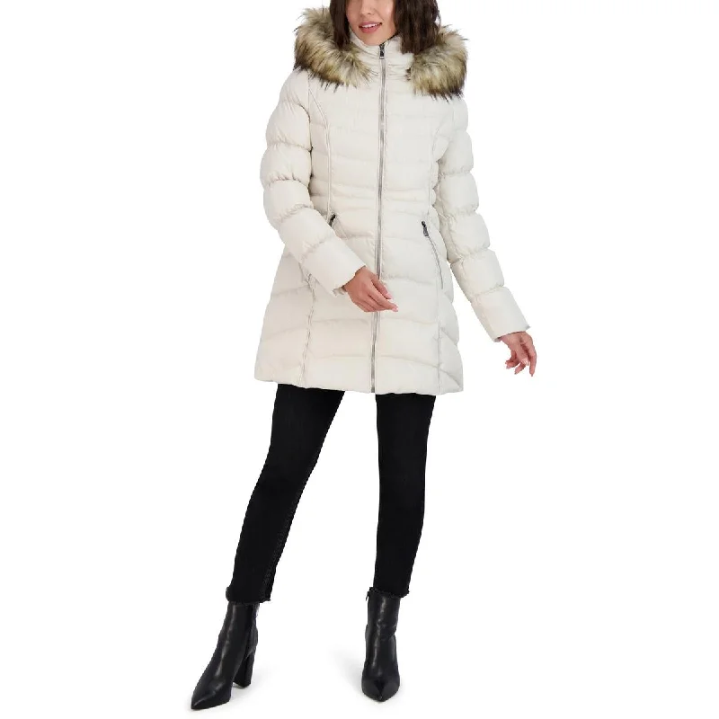 Elegant Women's Evening Garments Womens Faux Fur Trim Hooded Puffer Jacket